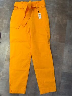 Express Women's Paperbag Belted Trousers - Orange